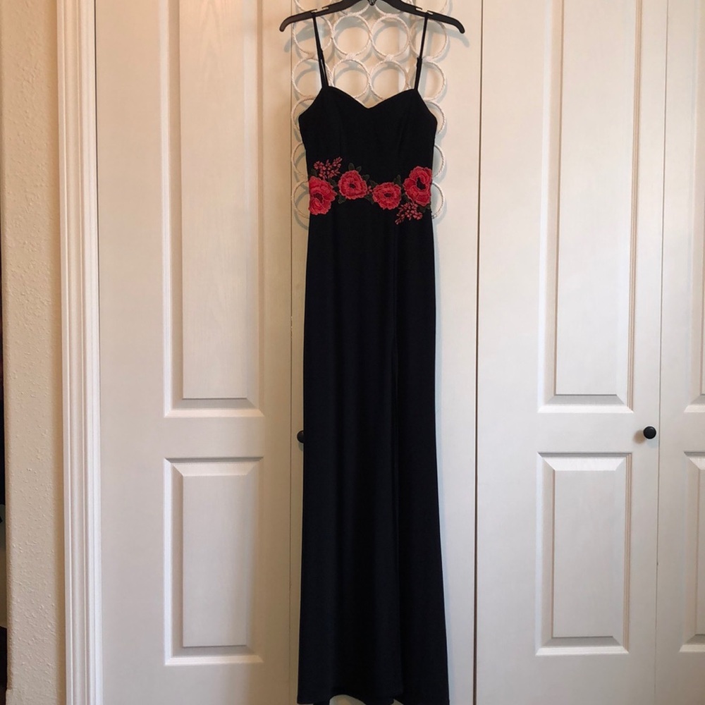 Black embroidered mermaid formal dress
